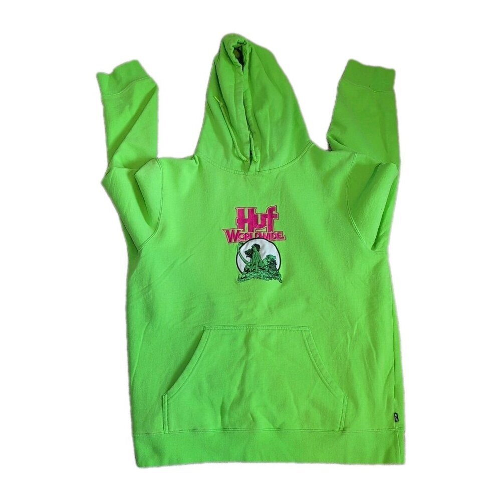 HUF Worldwide x Frank Frazetta Pullover Hoodie XL Lime Green Skater Fantasy punk